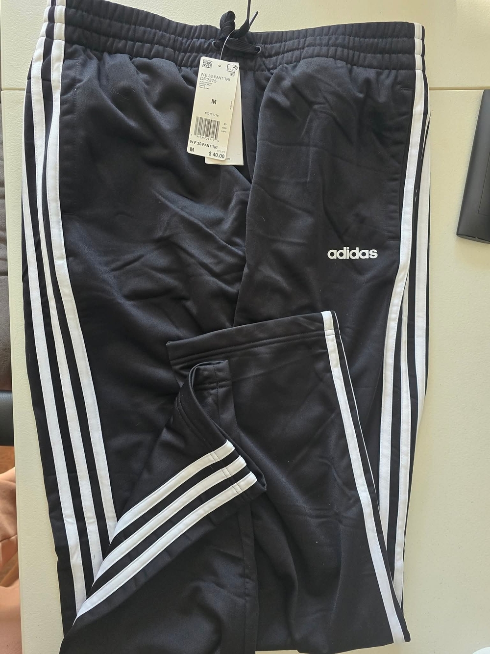 adidas Black Jogger Pants with White Three-Stripes